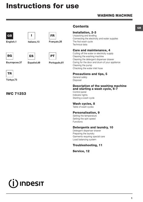 indesit iwc 71253 manual